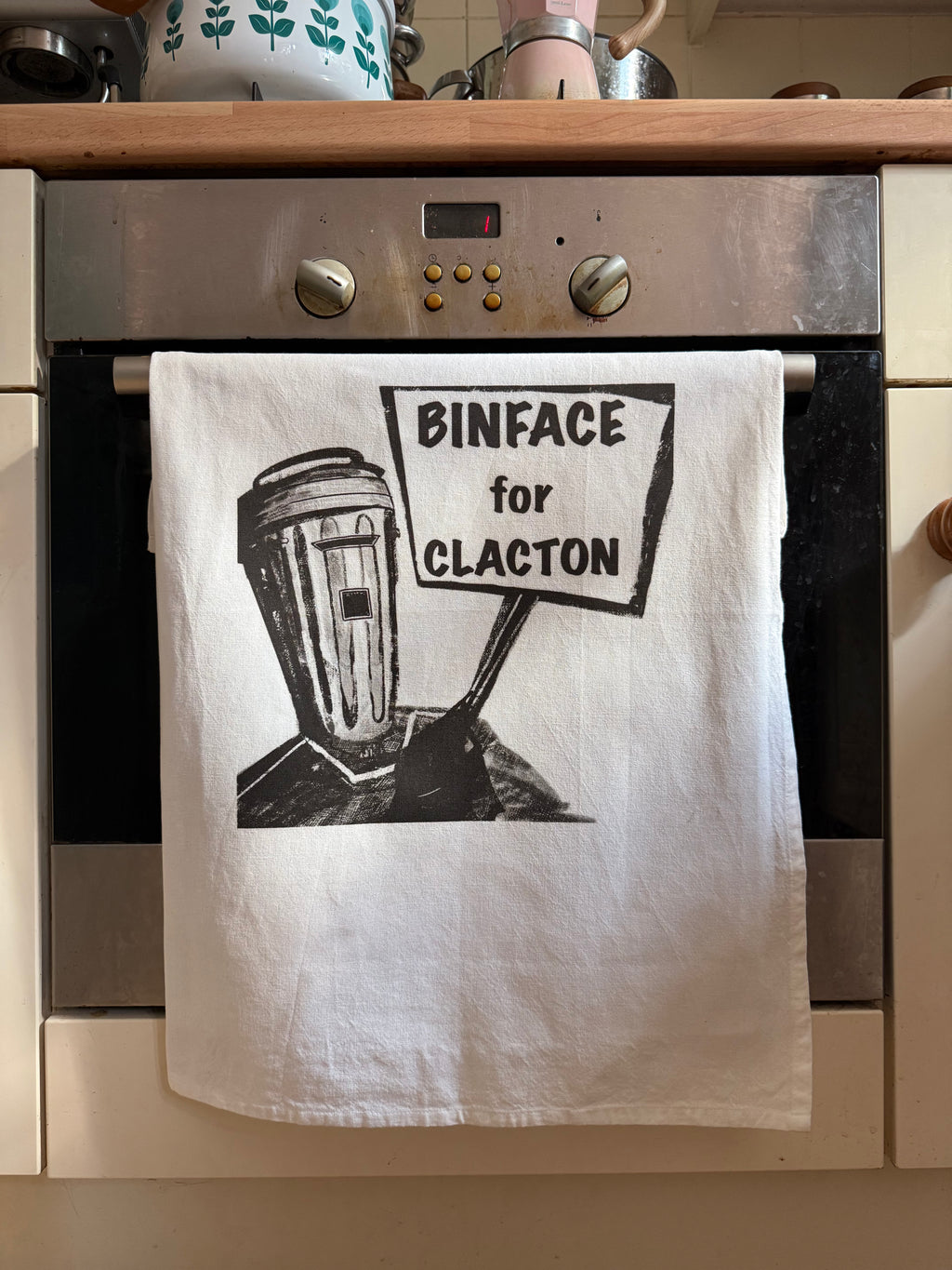 Binface for Clacton Organic Tea Towel