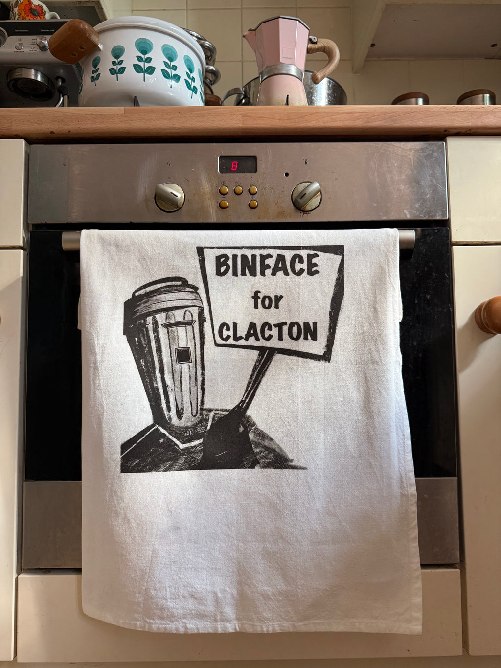Binface for Clacton Organic Tea Towel